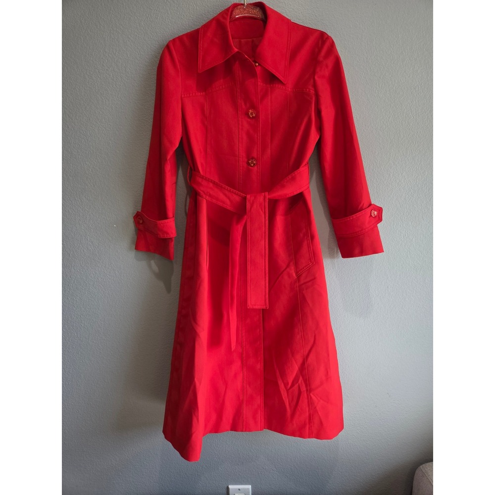 Vintage The Puget Sounder Trench Coat Women Size 3 Red Belted All Weather Small